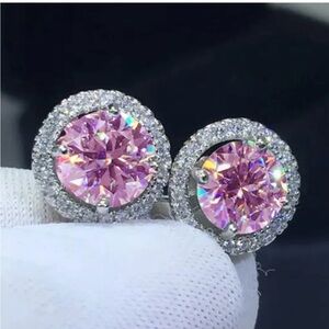 Pink cubic zirconia stud earrings / fashion jewelry